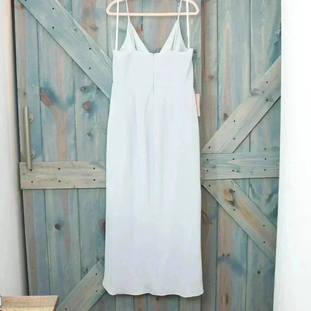BHLDN Lyra V-Neck Faux-Wrap Crepe Midi Dress Blue Size 16 Anthropologie NWT - Picture 13 of 13